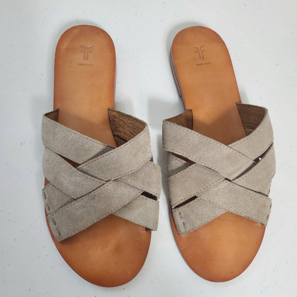 Frye Carla Suede Criss Cross Slip-On Sandals in Ash